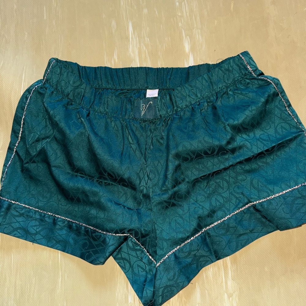 VS Teal Satin Shorts with White Trim